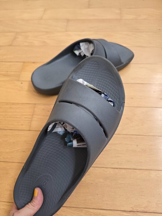 OOFOS | OOahh Charcoal Slate Gray Monochrome Recovery Slide Sandals | Men 13 main image 6